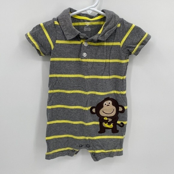 Carters Boys 12 month Snap Bottom Romper One Piece Summer Outfit Monkey - Picture 1 of 6